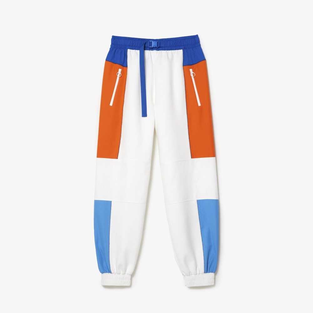 White / Blue / Orange / Blue Lacoste Badge Colorblock Trackpants | VZCNDY-158