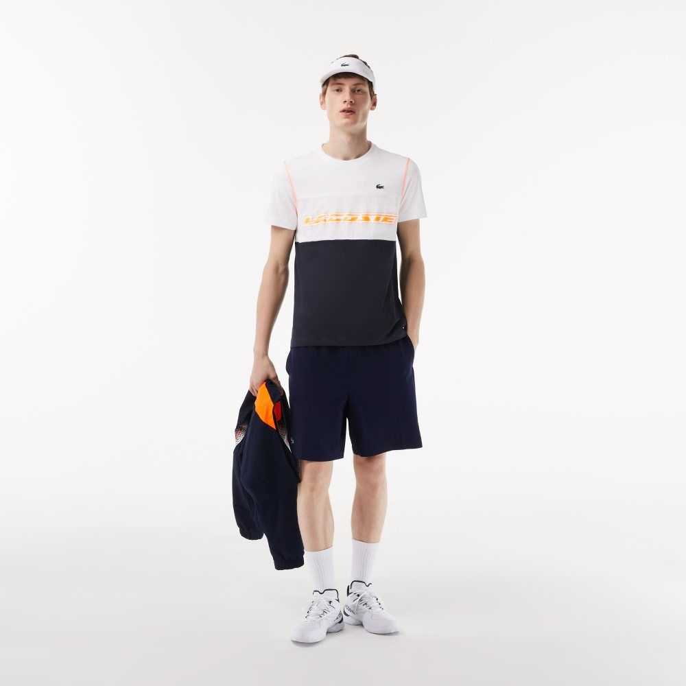 White / Blue / Orange Lacoste Tennis x Daniil Medvedev Jersey T-Shirt | IVCJWE-573