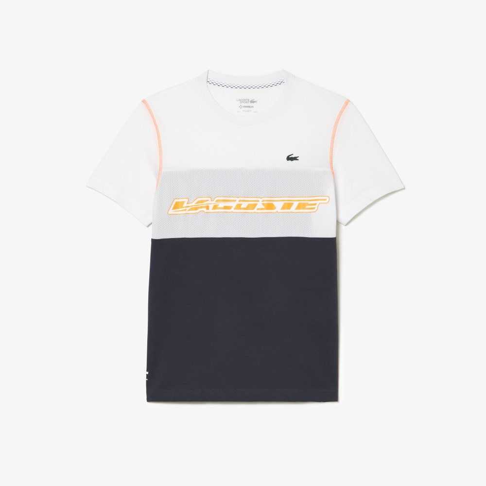 White / Blue / Orange Lacoste Tennis x Daniil Medvedev Jersey T-Shirt | IVCJWE-573