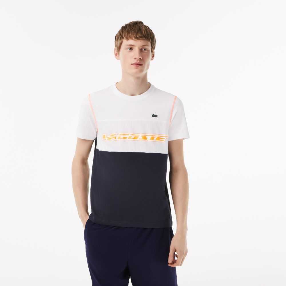 White / Blue / Orange Lacoste Tennis x Daniil Medvedev Jersey T-Shirt | IVCJWE-573