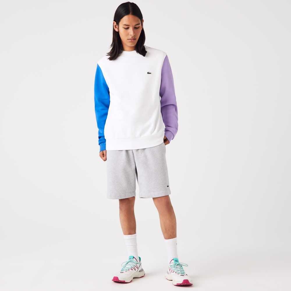 White / Blue / Purple Lacoste Brushed Fleece Sweatshirt | SPCXVM-317