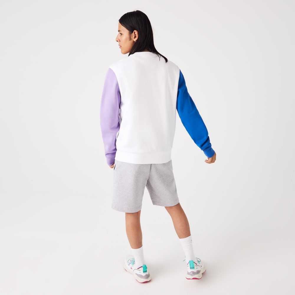 White / Blue / Purple Lacoste Brushed Fleece Sweatshirt | SPCXVM-317