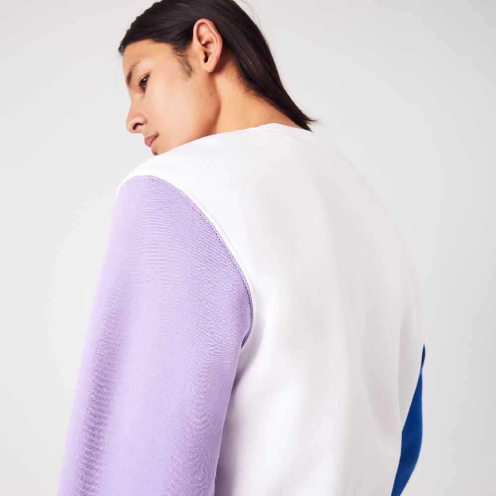 White / Blue / Purple Lacoste Brushed Fleece Sweatshirt | SPCXVM-317