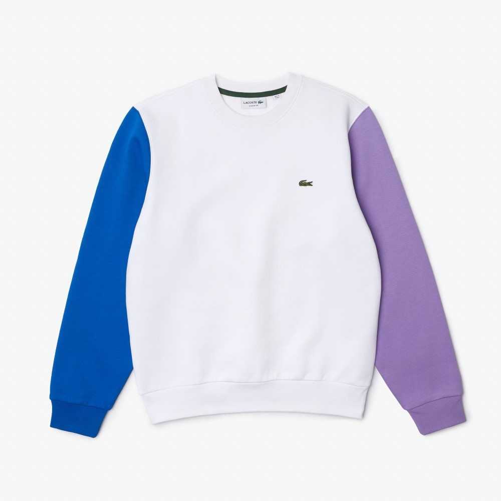 White / Blue / Purple Lacoste Brushed Fleece Sweatshirt | SPCXVM-317