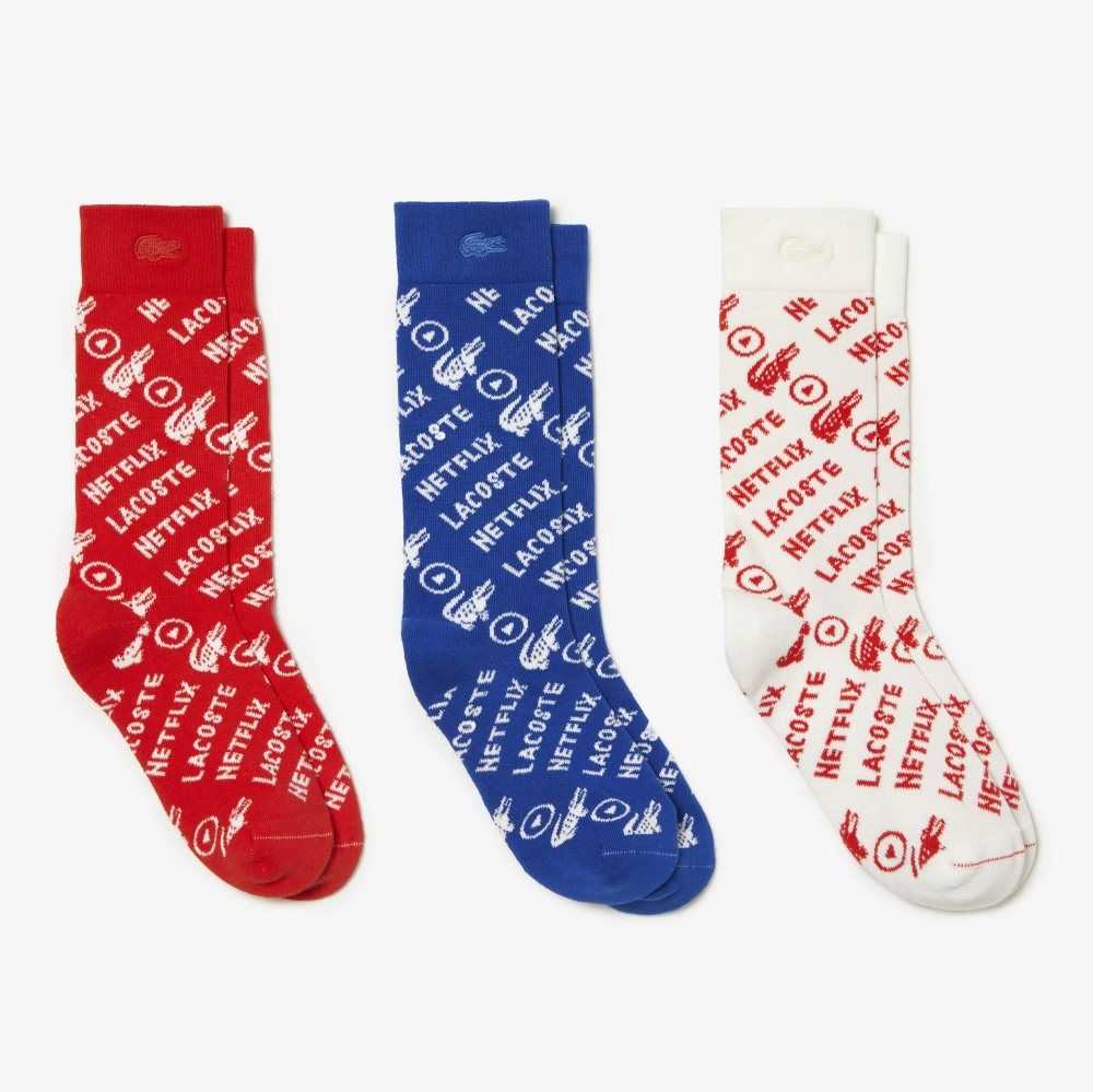 White / Blue / Red Lacoste 2-Pack x Netflix Socks | WFNMOT-624