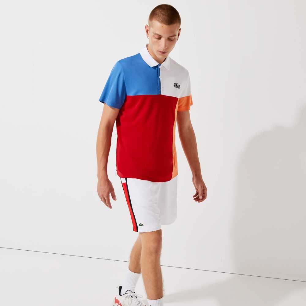 White / Blue / Red / Orange / Black Lacoste SPORT Breathable Colorblock Pique Polo | SXKRWG-504