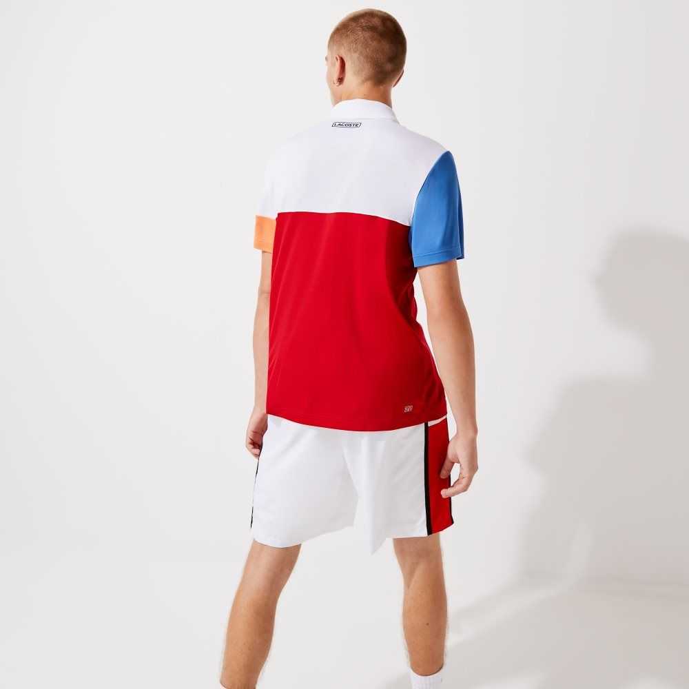 White / Blue / Red / Orange / Black Lacoste SPORT Breathable Colorblock Pique Polo | SXKRWG-504