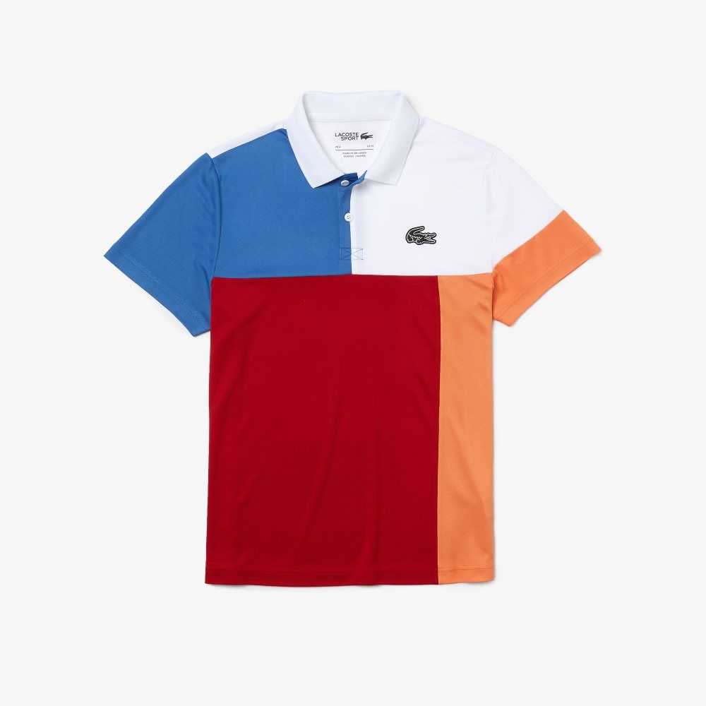 White / Blue / Red / Orange / Black Lacoste SPORT Breathable Colorblock Pique Polo | SXKRWG-504