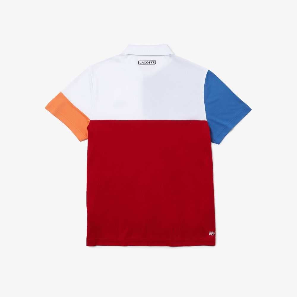 White / Blue / Red / Orange / Black Lacoste SPORT Breathable Colorblock Pique Polo | SXKRWG-504