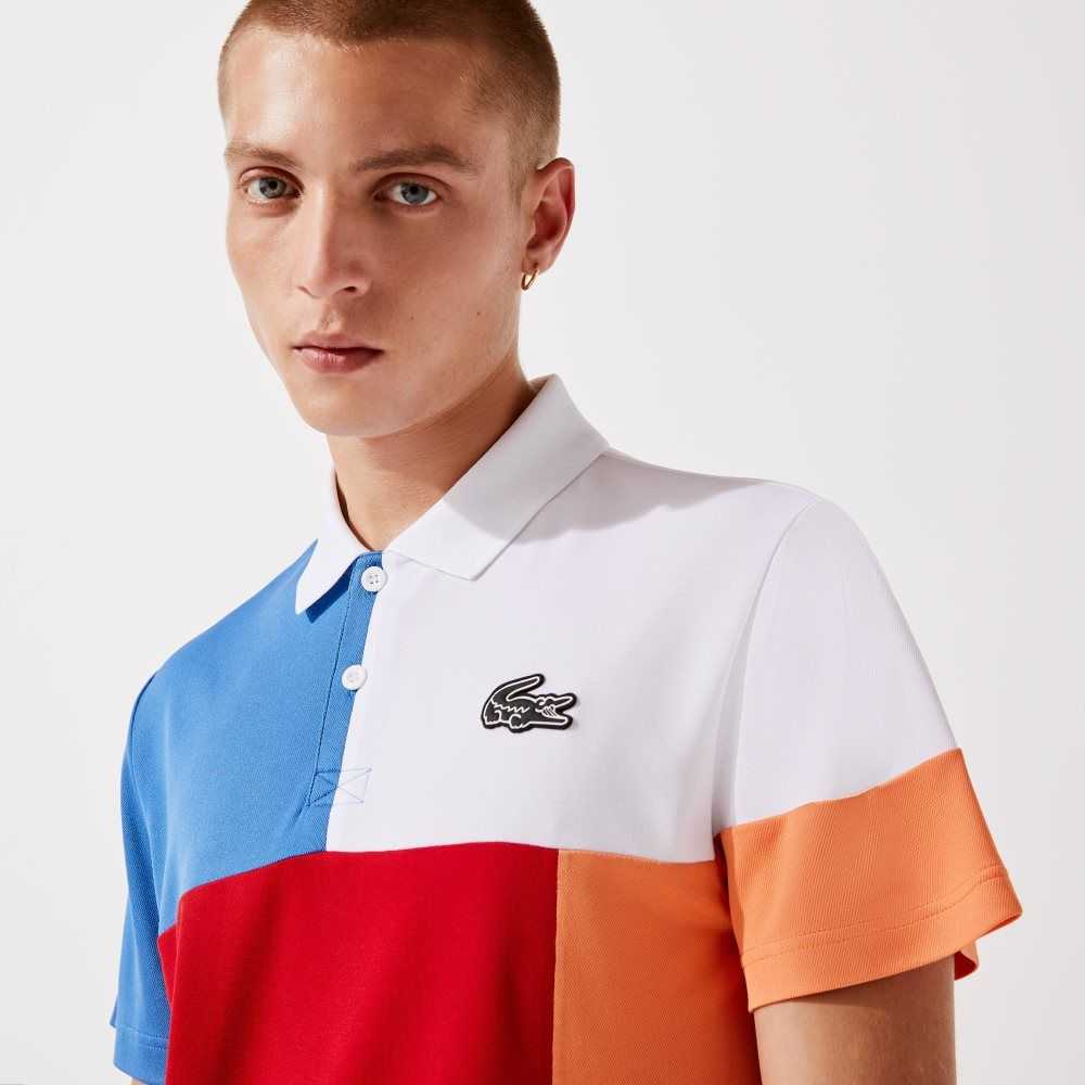 White / Blue / Red / Orange / Black Lacoste SPORT Breathable Colorblock Pique Polo | SXKRWG-504