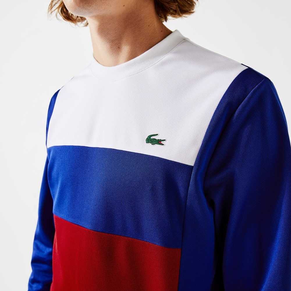 White / Blue / Red / White / Blue Lacoste SPORT Resistant Colorblock Pique Sweatshirt | YWHLDN-237