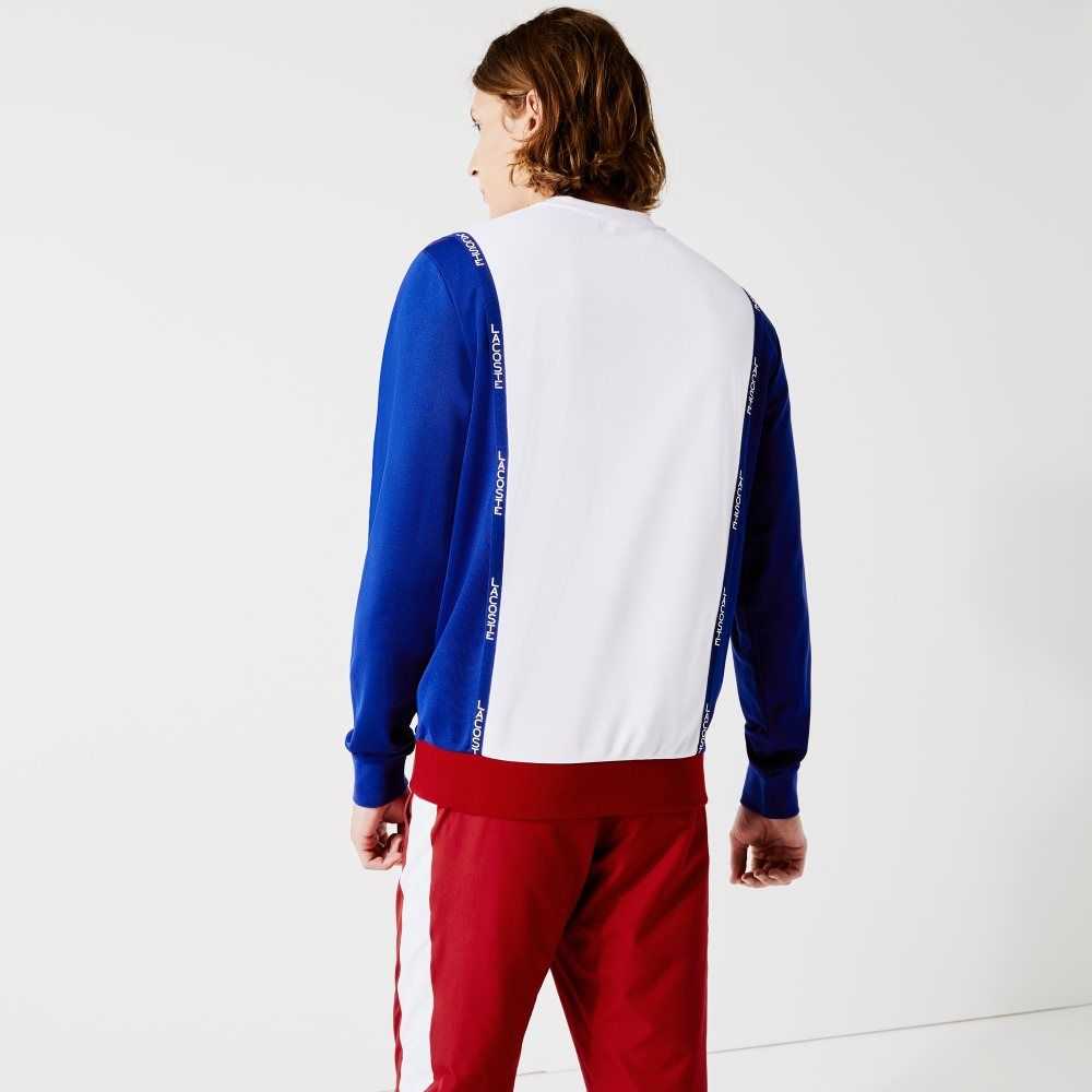 White / Blue / Red / White / Blue Lacoste SPORT Resistant Colorblock Pique Sweatshirt | YWHLDN-237