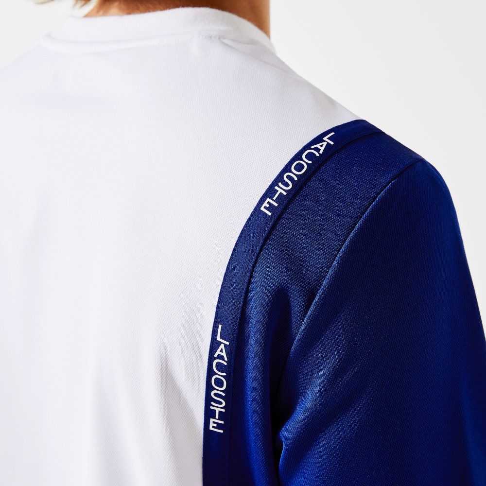 White / Blue / Red / White / Blue Lacoste SPORT Resistant Colorblock Pique Sweatshirt | YWHLDN-237