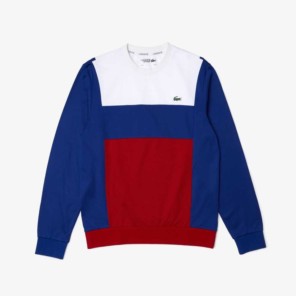 White / Blue / Red / White / Blue Lacoste SPORT Resistant Colorblock Pique Sweatshirt | YWHLDN-237