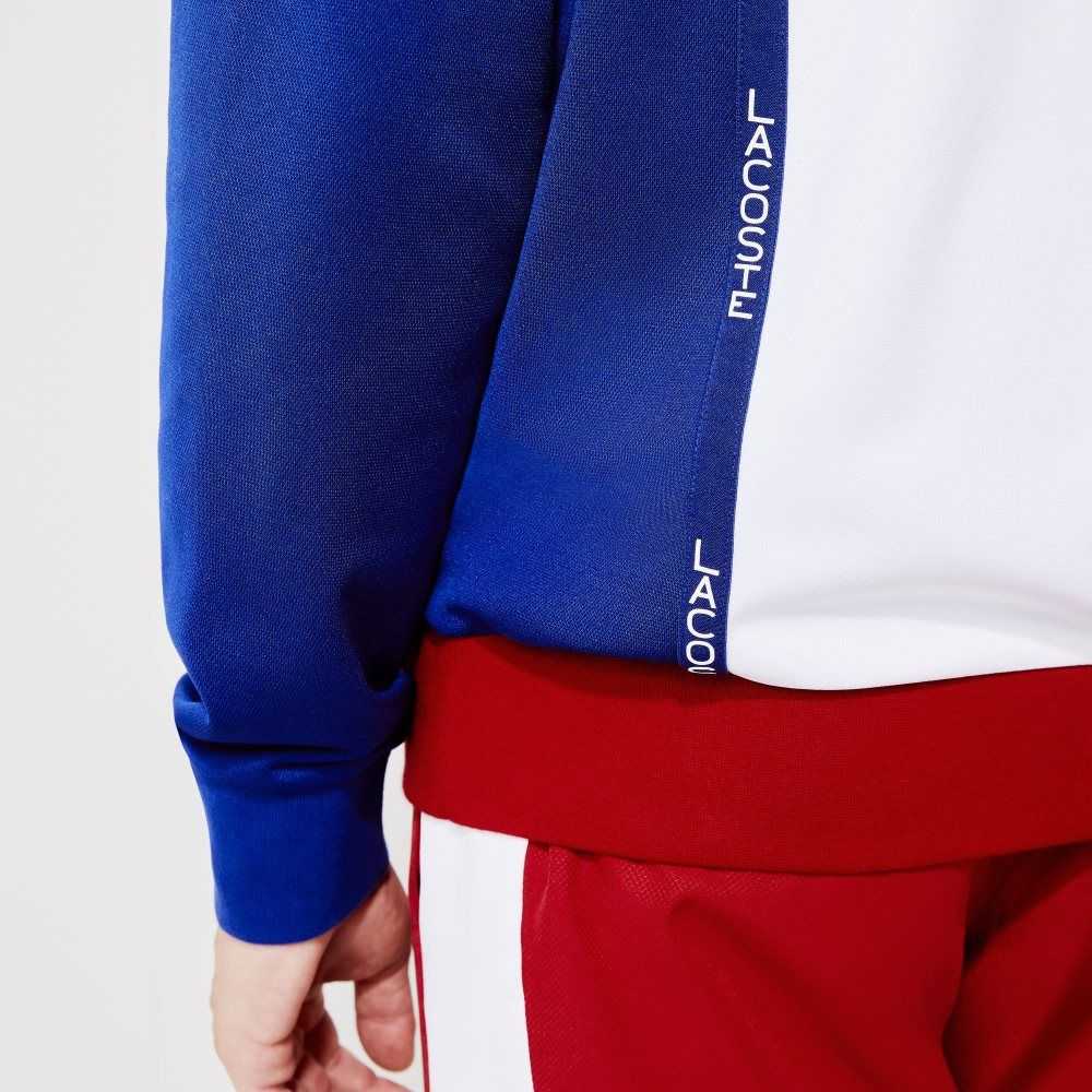 White / Blue / Red / White / Blue Lacoste SPORT Resistant Colorblock Pique Sweatshirt | YWHLDN-237