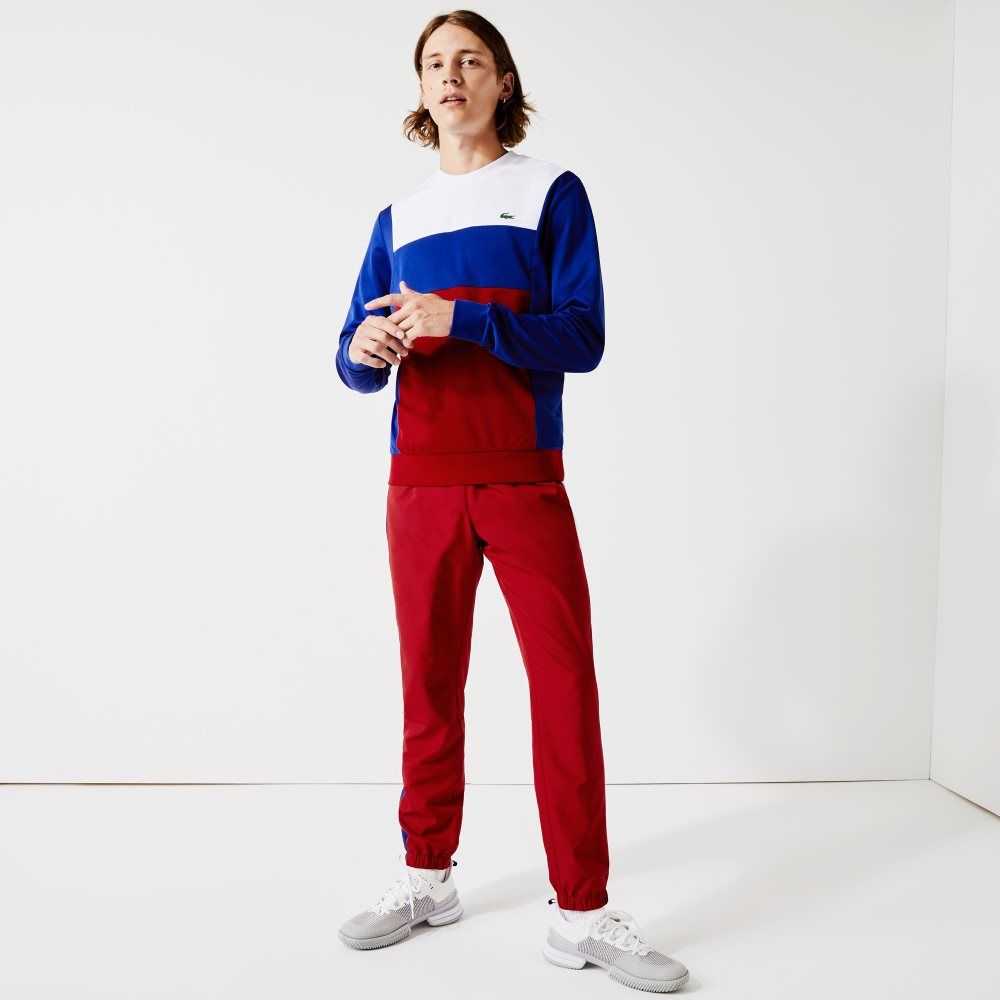 White / Blue / Red / White / Blue Lacoste SPORT Resistant Colorblock Pique Sweatshirt | YWHLDN-237