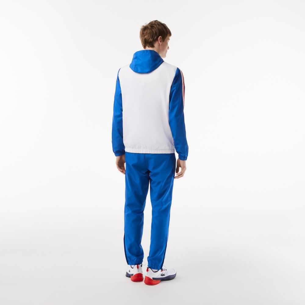 White / Blue / White Lacoste Tennis Regular Fit Jogger Set | BSRDXN-537