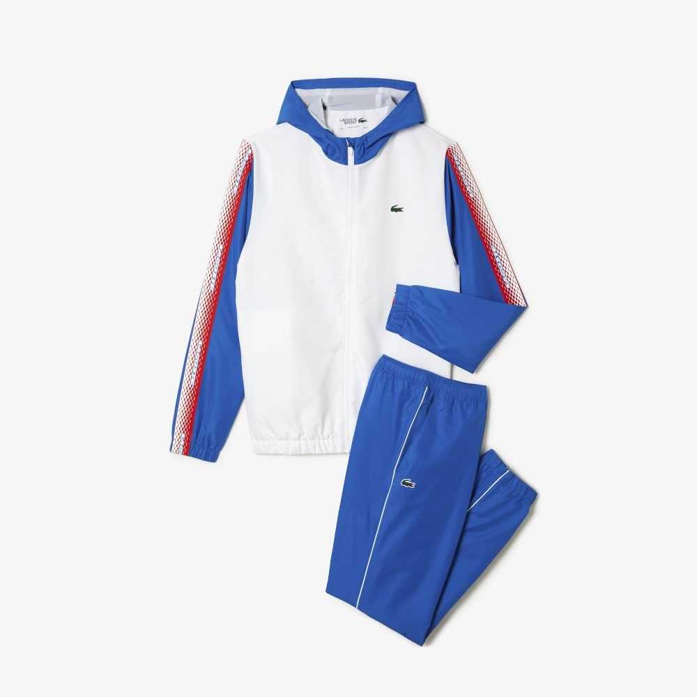 White / Blue / White Lacoste Tennis Regular Fit Jogger Set | BSRDXN-537