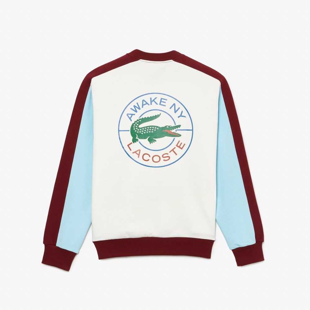 White / Bordeaux Lacoste x AWAKE NY Badge Color-block Cotton Sweatshirt | PUTASK-486