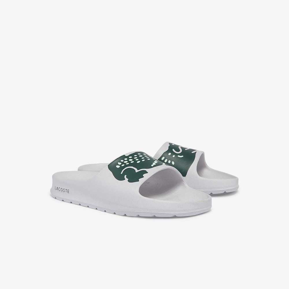 White/Dark Green Lacoste Croco 2.0 Print Slides | PZNKTI-578