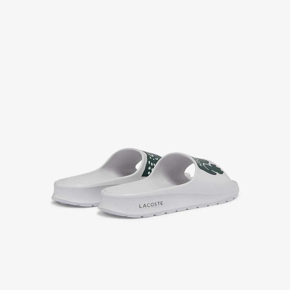 White/Dark Green Lacoste Croco 2.0 Print Slides | PZNKTI-578