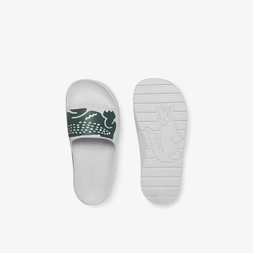 White/Dark Green Lacoste Croco 2.0 Print Slides | PZNKTI-578