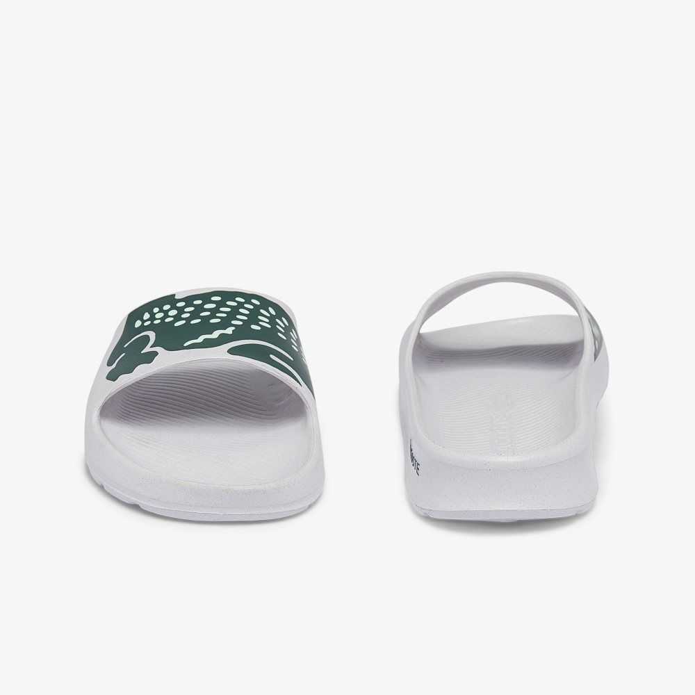 White/Dark Green Lacoste Croco 2.0 Print Slides | PZNKTI-578