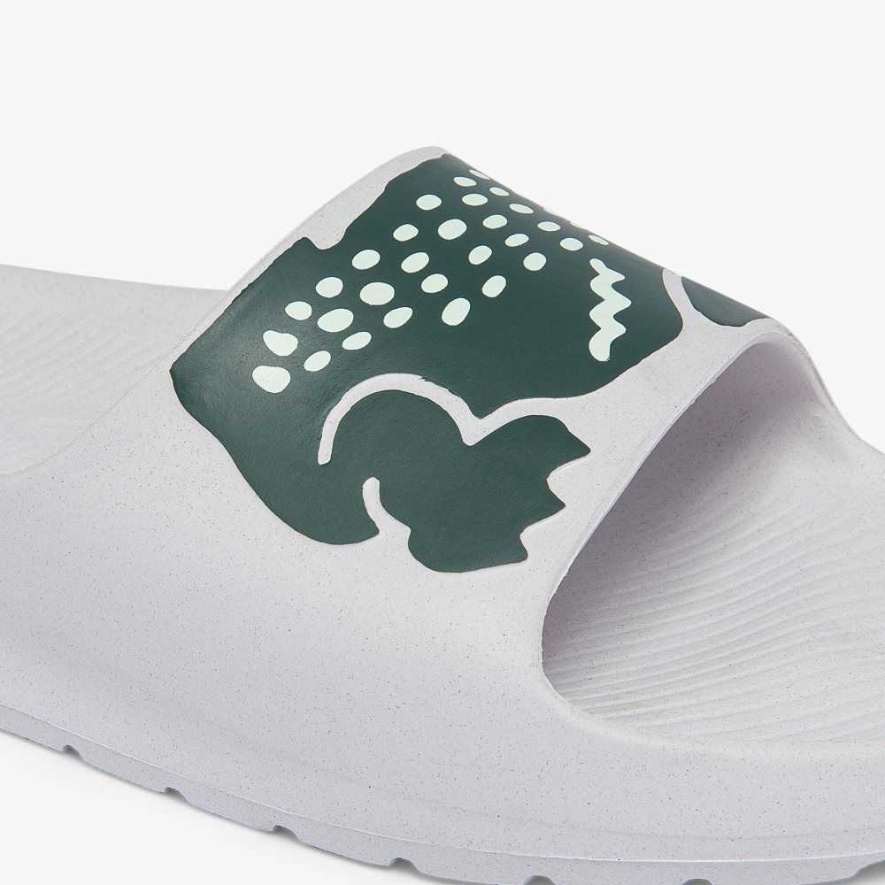 White/Dark Green Lacoste Croco 2.0 Print Slides | PZNKTI-578