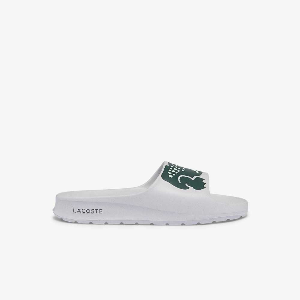 White/Dark Green Lacoste Croco 2.0 Print Slides | PZNKTI-578