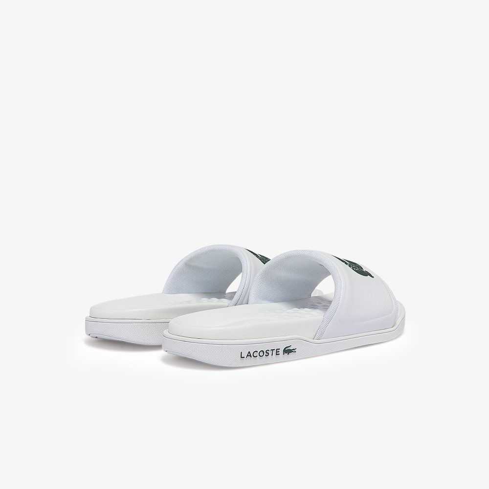 White/Dark Green Lacoste Croco Dualiste Logo Strap Slides | PEORJL-451