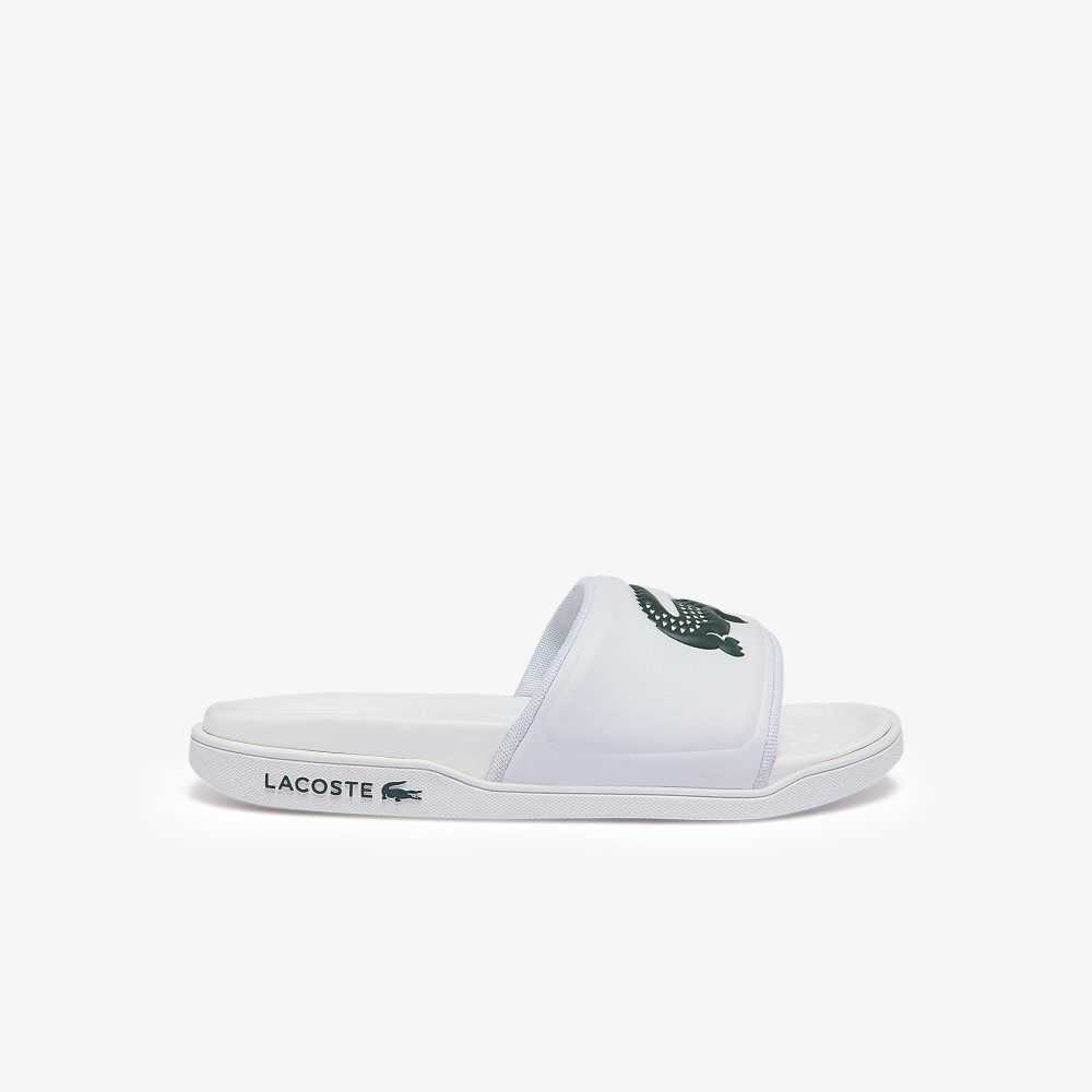 White/Dark Green Lacoste Croco Dualiste Logo Strap Slides | PEORJL-451