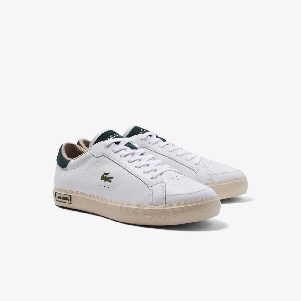 White/Dark Green Lacoste Powercourt Leather Color-Pop Sneakers | BHVPXG-561