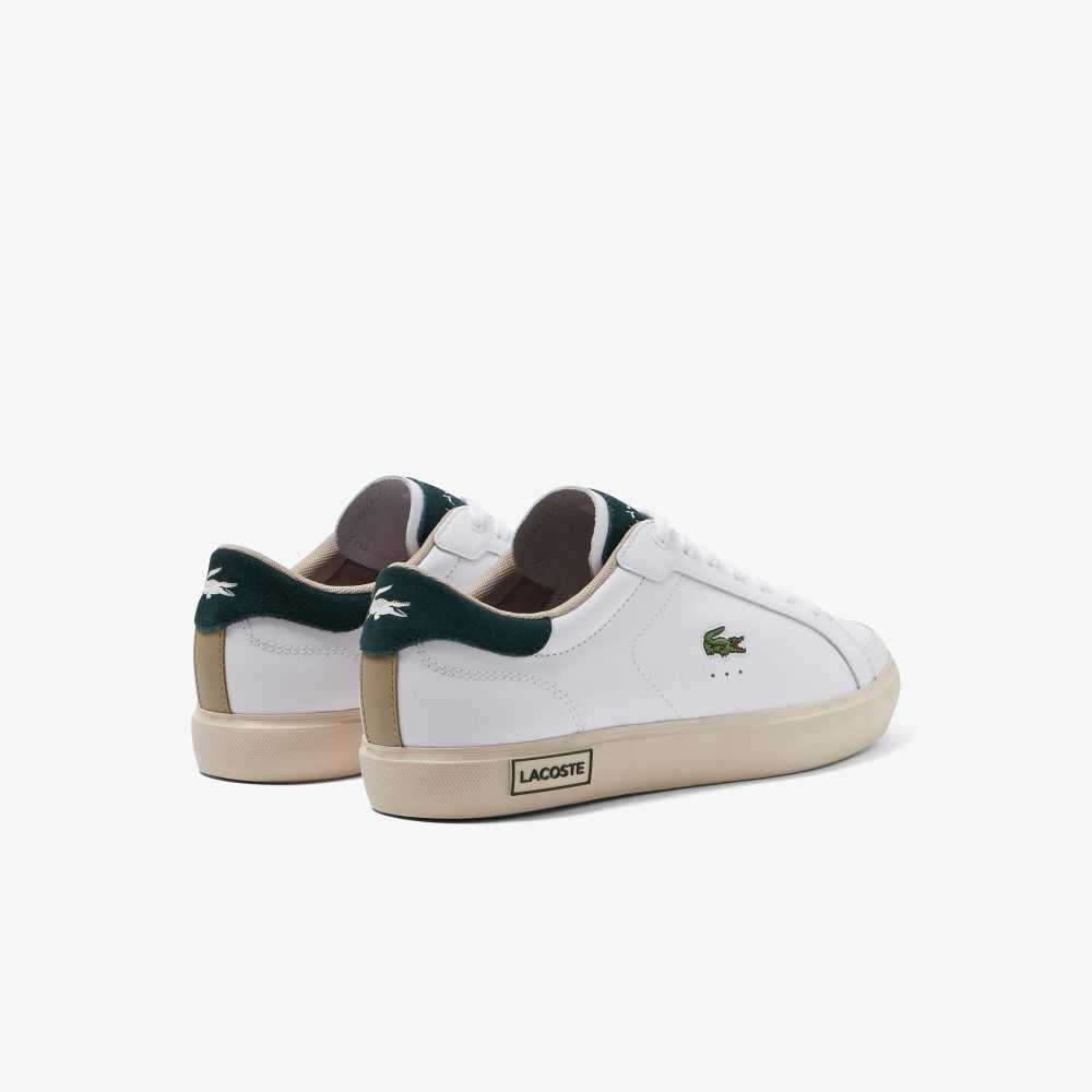 White/Dark Green Lacoste Powercourt Leather Color-Pop Sneakers | BHVPXG-561