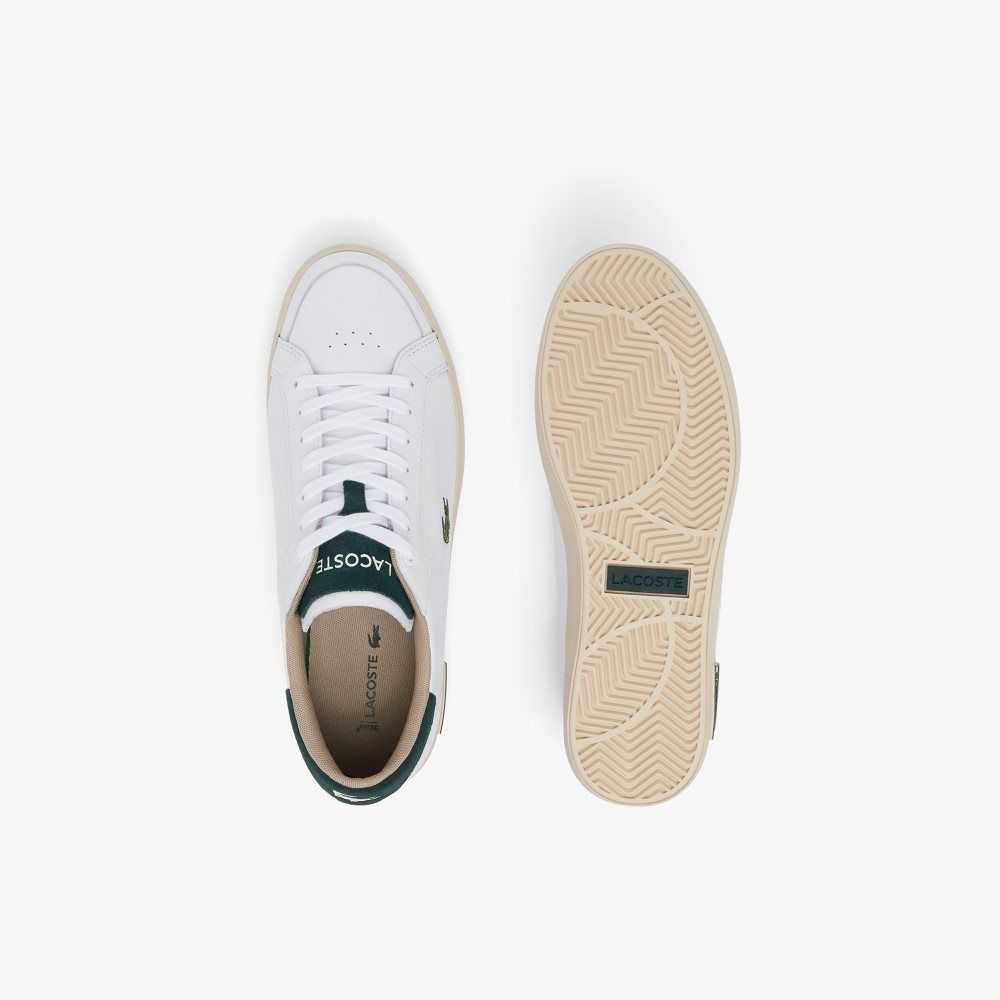 White/Dark Green Lacoste Powercourt Leather Color-Pop Sneakers | BHVPXG-561