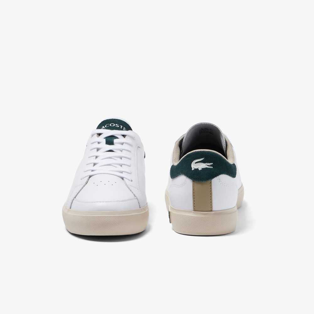 White/Dark Green Lacoste Powercourt Leather Color-Pop Sneakers | BHVPXG-561