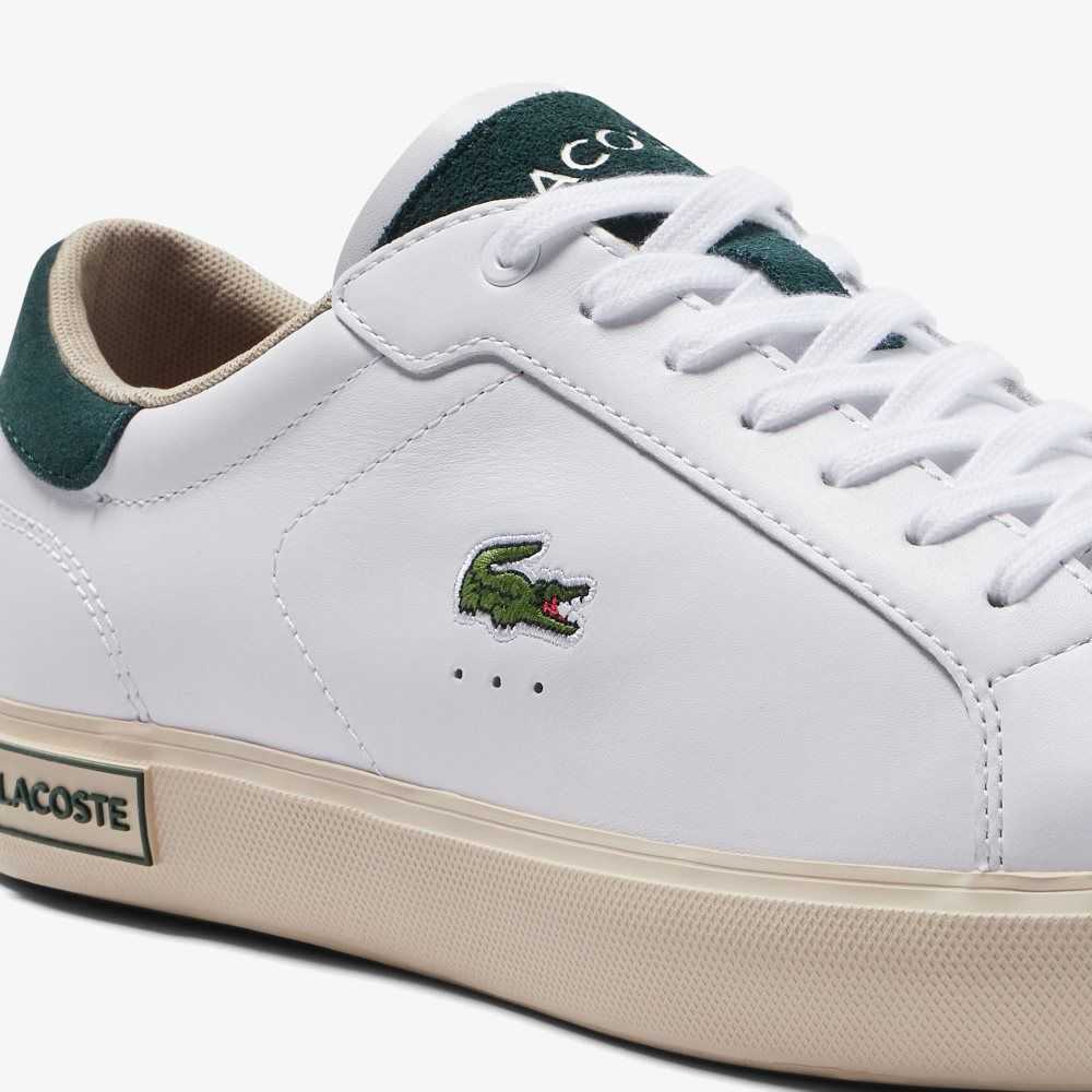 White/Dark Green Lacoste Powercourt Leather Color-Pop Sneakers | BHVPXG-561