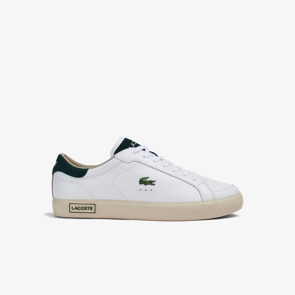 White/Dark Green Lacoste Powercourt Leather Color-Pop Sneakers | BHVPXG-561