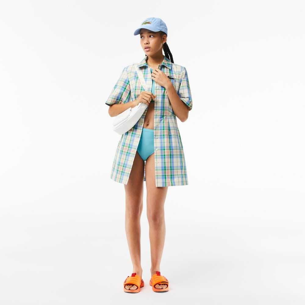 White / Green / Blue / Orange / White Lacoste Cotton Blend Checkerboard Dress | TKLNDW-917