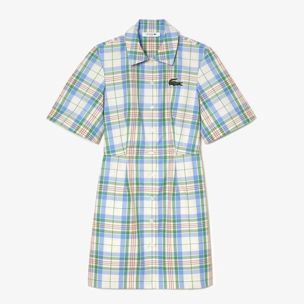 White / Green / Blue / Orange / White Lacoste Cotton Blend Checkerboard Dress | TKLNDW-917