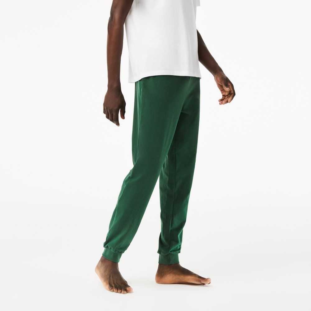 White / Green Lacoste Cotton Jersey Pajama Set | GRJPWF-314