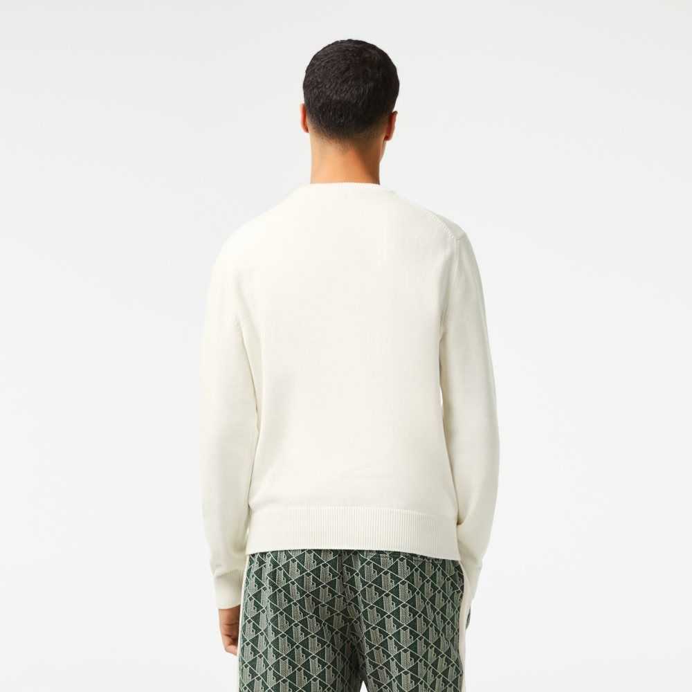 White / Green Lacoste Crew Neck Jersey Sweater | GVJBRT-839