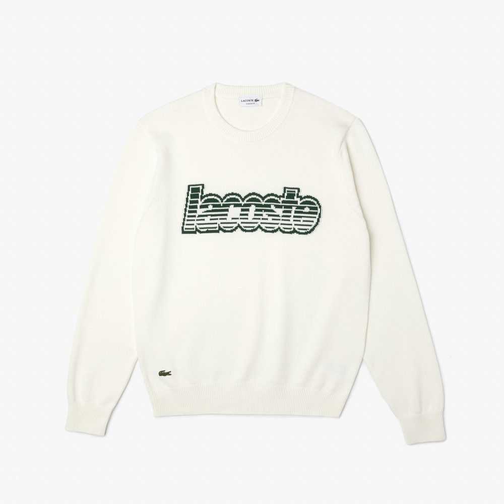 White / Green Lacoste Crew Neck Jersey Sweater | GVJBRT-839