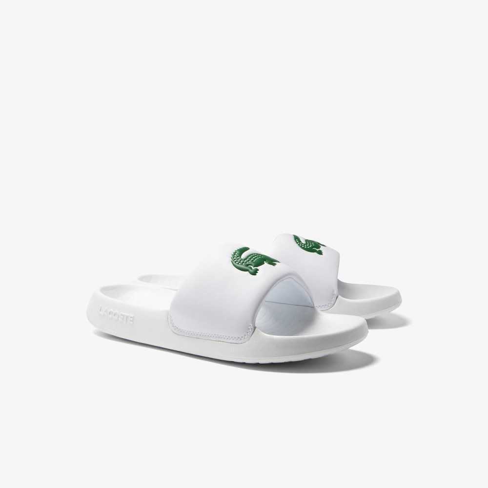 White/Green Lacoste Croco 1.0 Slides | XFJSLH-083