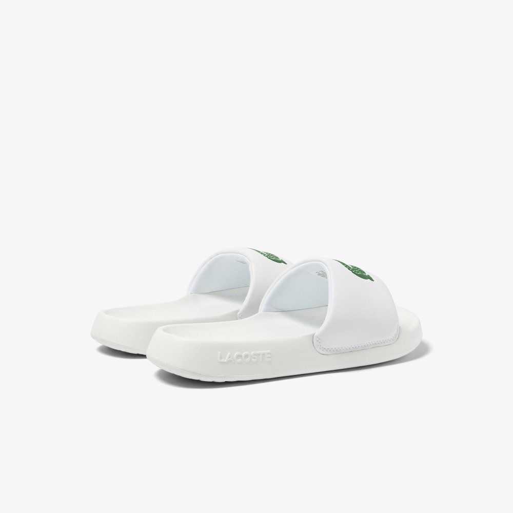 White/Green Lacoste Croco 1.0 Slides | XFJSLH-083