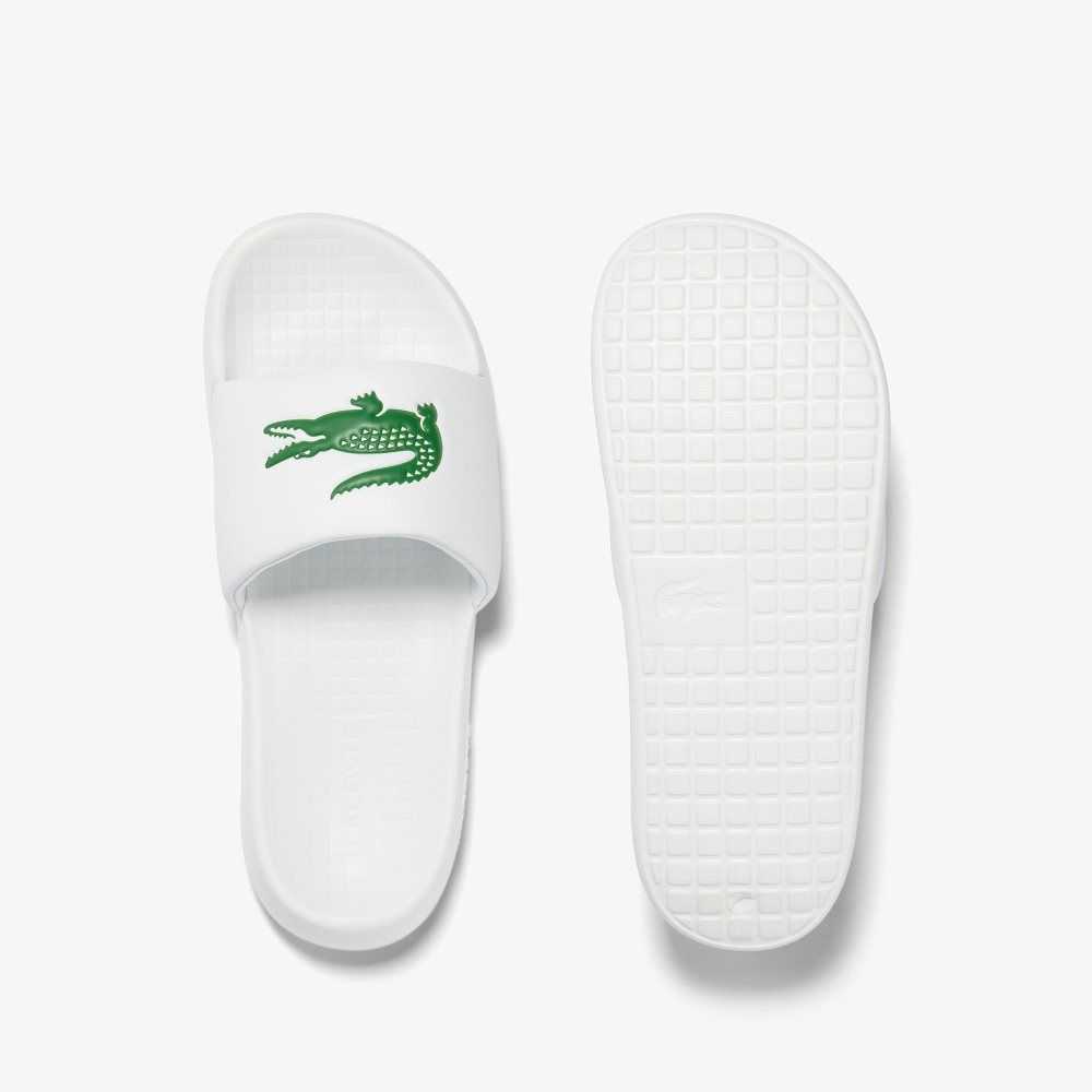 White/Green Lacoste Croco 1.0 Slides | XFJSLH-083