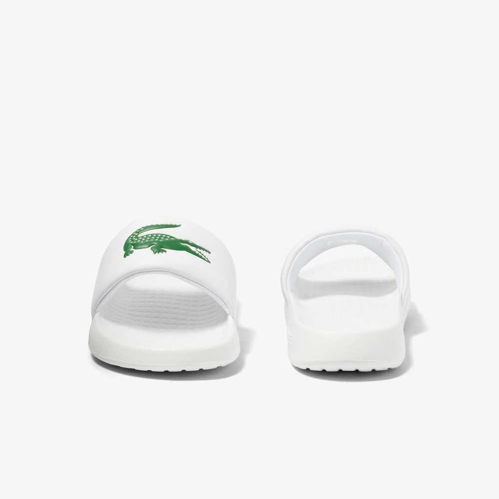 White/Green Lacoste Croco 1.0 Slides | XFJSLH-083