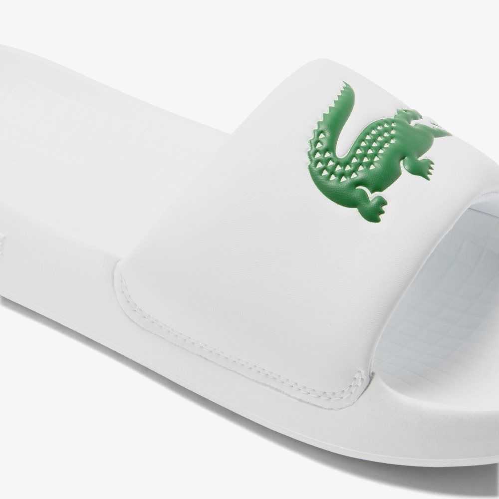 White/Green Lacoste Croco 1.0 Slides | XFJSLH-083