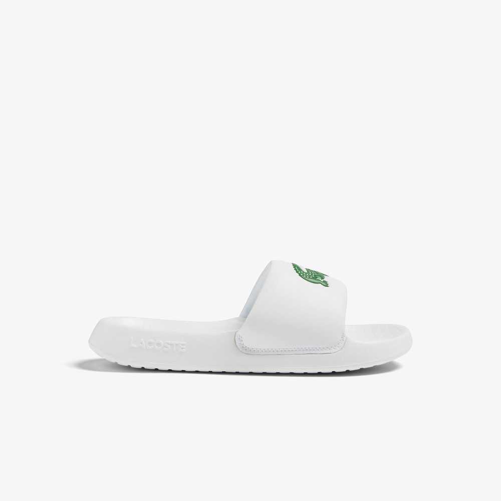 White/Green Lacoste Croco 1.0 Slides | XFJSLH-083