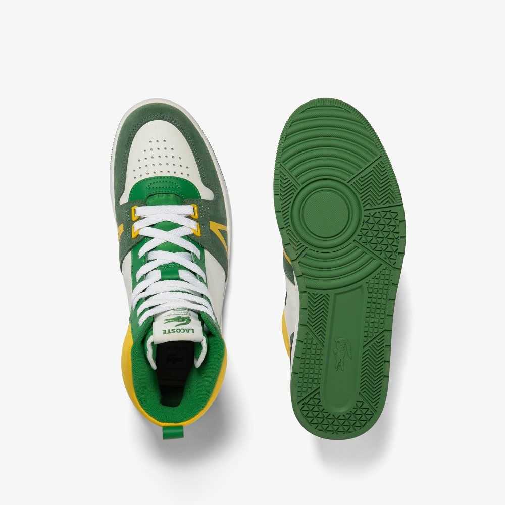 White/Green Lacoste L001 Mid Leather Colorblock Sneakers | PDIOEF-250