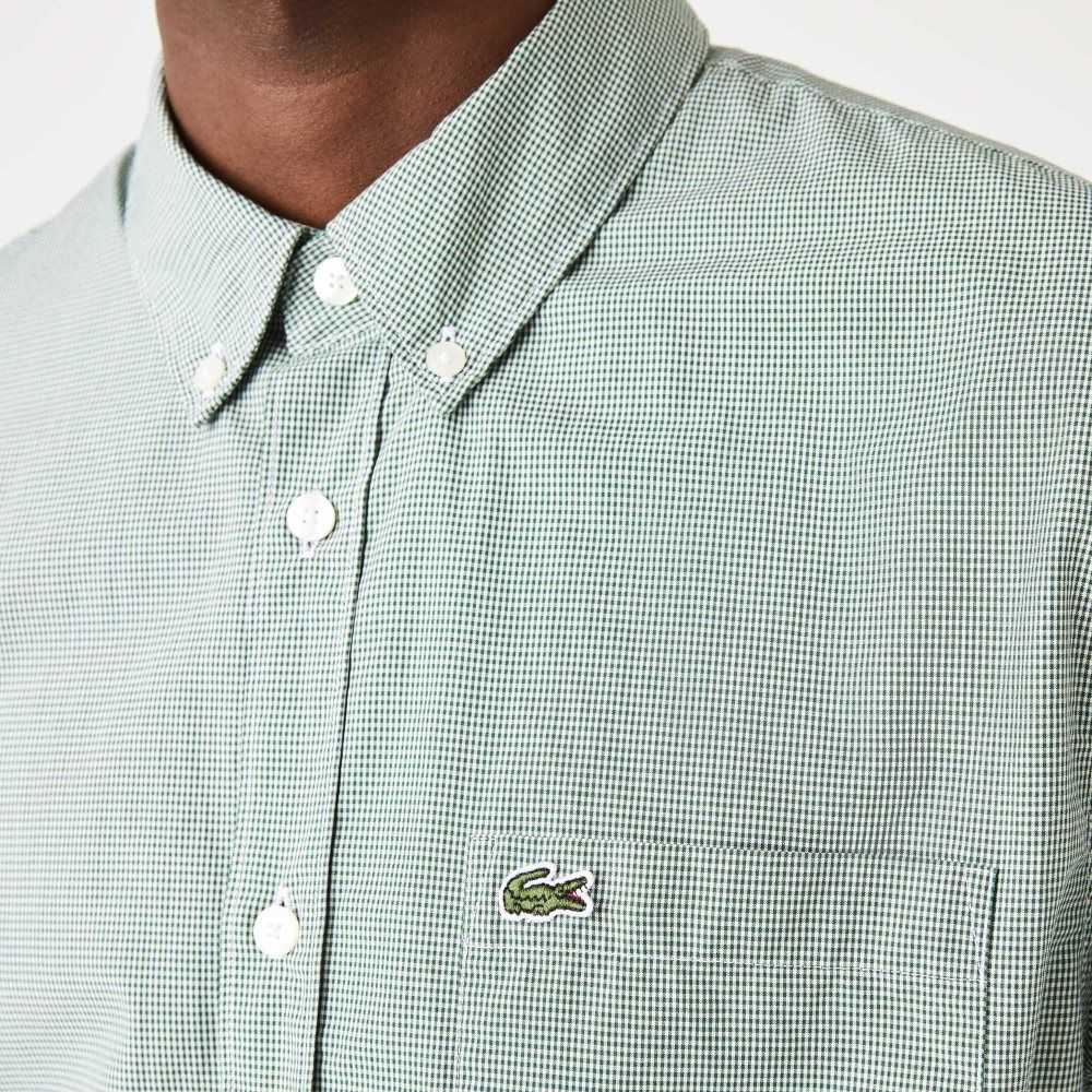 White / Green Lacoste Regular Fit Cotton Poplin Shirt | JDXWCR-478